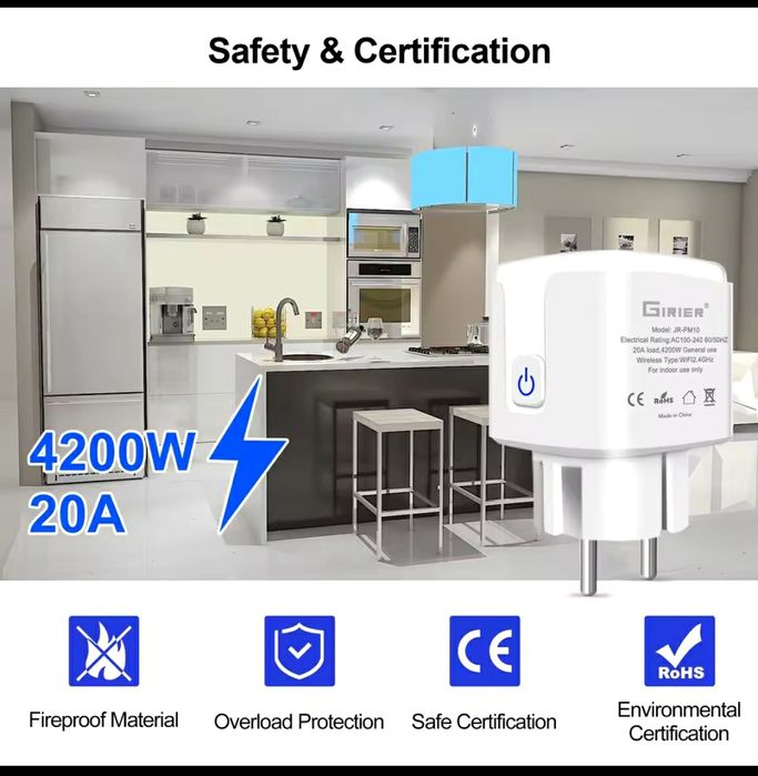 Розумна розетка з Wi-Fi  16A EU з монітором живлення пра