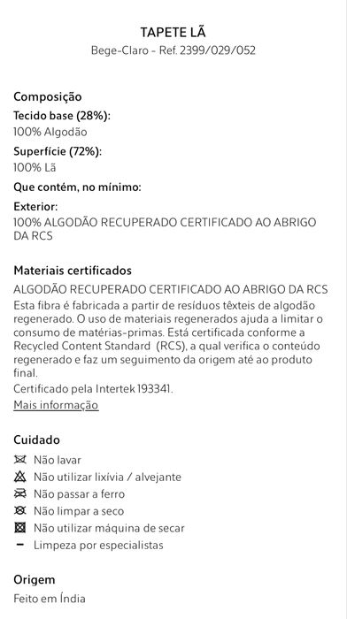 (160x230 CM) Tapete Lã Zara Home NOVO