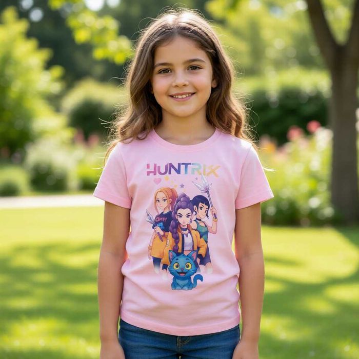 Koszulka pudrowy róż z nadrukiem Huntrix dziecięca roz. 122