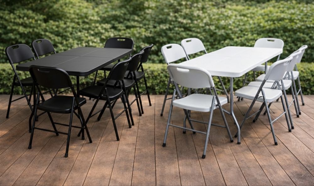 Krzesło składane cateringowe, turystyczne, ogrodowe, czarne, białe