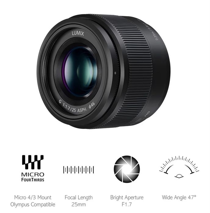 Lente Panasonic Lumix 25mm f/1.7 ASPH – Excelente estado