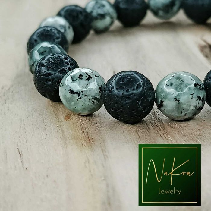 Bransoletka Men - Jadeit - lawa wulkaniczna - hematyt