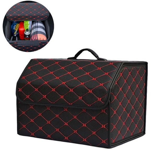 Органайзер в багажник (саквояж) з екошкіри (чорний з червоним рядком)