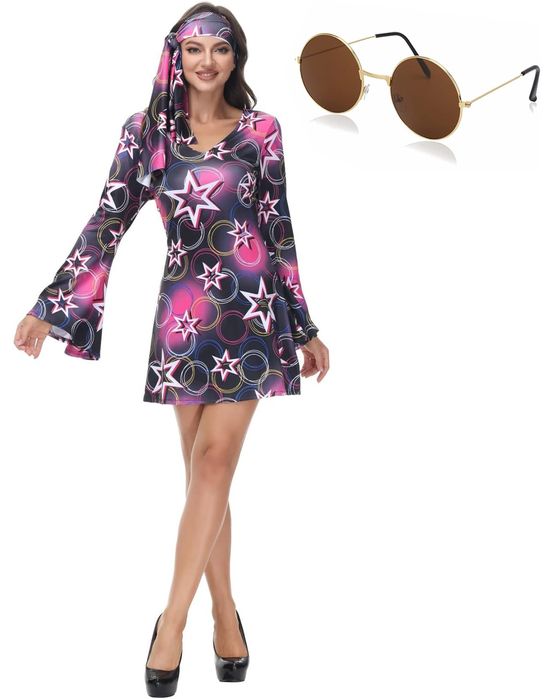 Kostium Disco Hippy Dla Kobiet, Plus Lenonki Rozmiar Xl