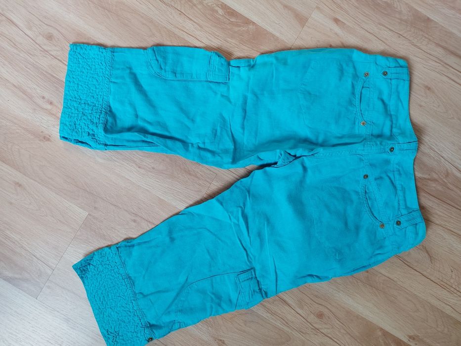 Lniane spodenki turkusowe United colors of benetton super stan