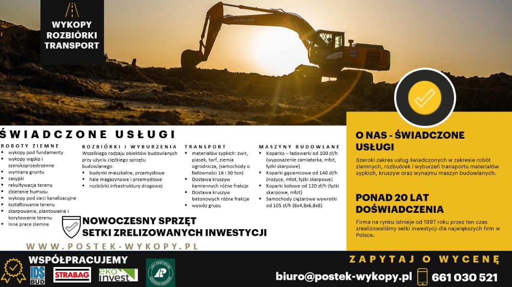 Koparko ładowarka, koparka, wywrotki, rozbiórki MARKI i okolice