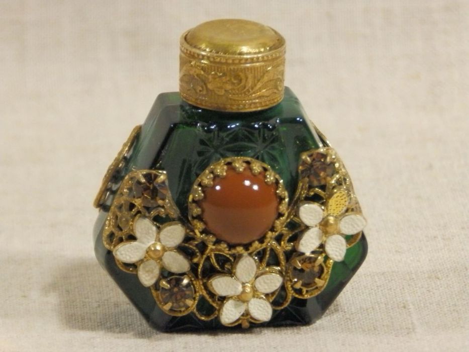 Флакон для духов МАЛАХИТОВОЕ СТЕКЛО старая Чехословакия 1960-е СССР
