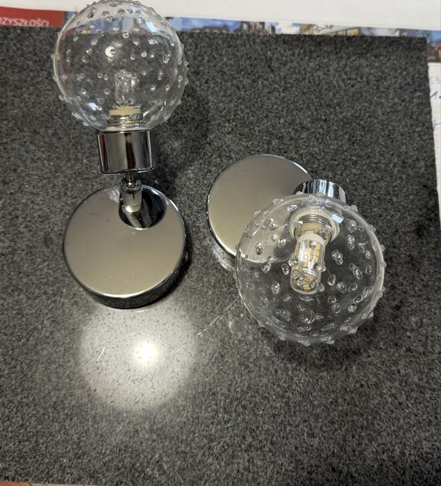 Lampy lampa kinkiet 2 szt kule kulki szklane srebrne  srebrne chrom