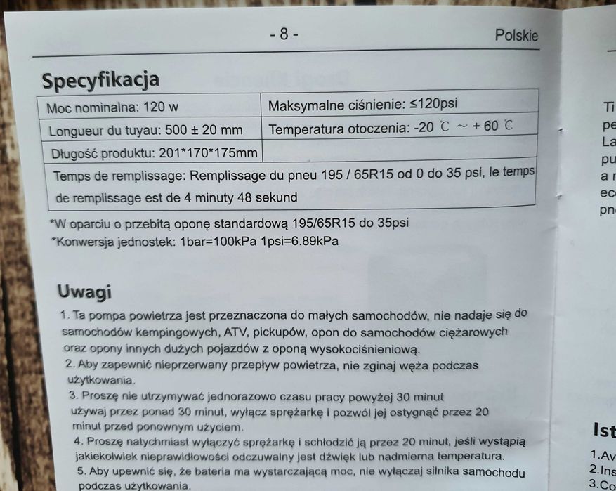 Przenośny Kompresor Powietrza, Pompka do Opon