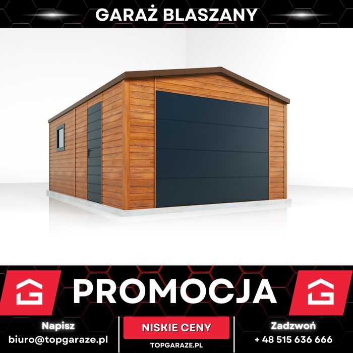 Garaż 4x6m garaz drewnopodobny blaszany z bramą segmentową na wymiar