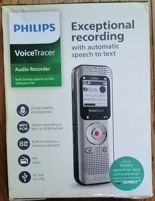 Gravador de voz digital Philips DVT2015- novo, 3 anos de garantia