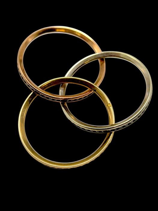 Złoty pierścionek 585 / 3 obrączki /białe, żółte i różowe złoto/2,67 g