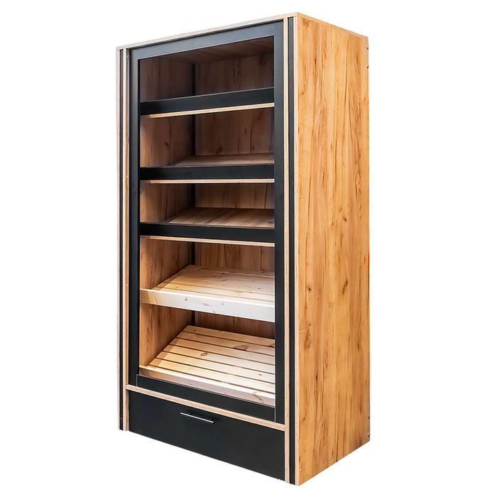 Regał na pieczywo MEGA-M 110x62x204 otwarty LED dąb/czarny - od ręki