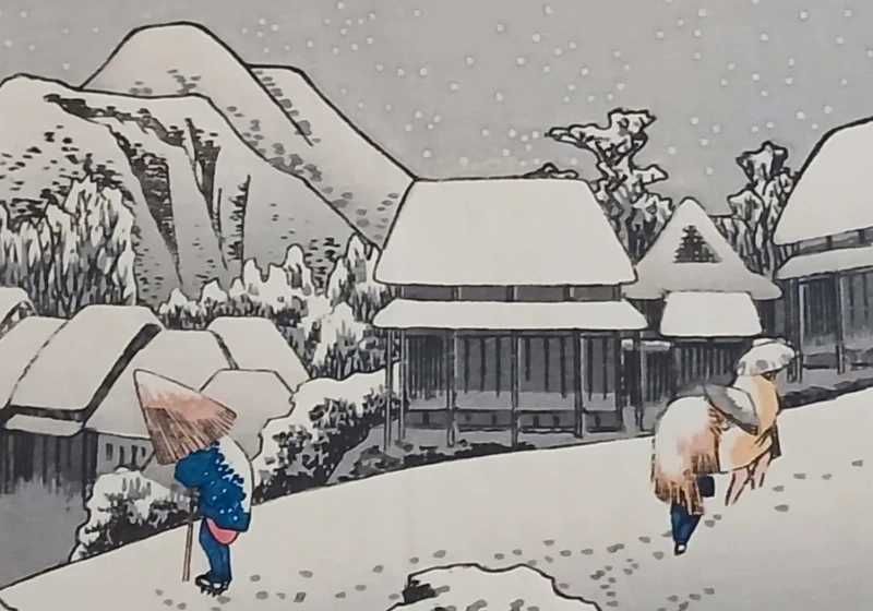 Verdadeira xilogravura japonesa de Utagawa Hiroshige | O Grande Tokaido - 15.ª estação: Kanbara-juku
