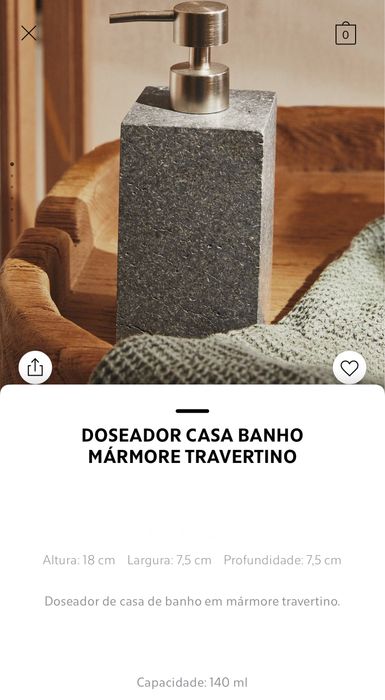 Doseador Casa Banho Mármore TRAVERTINO Zara Home NOVO