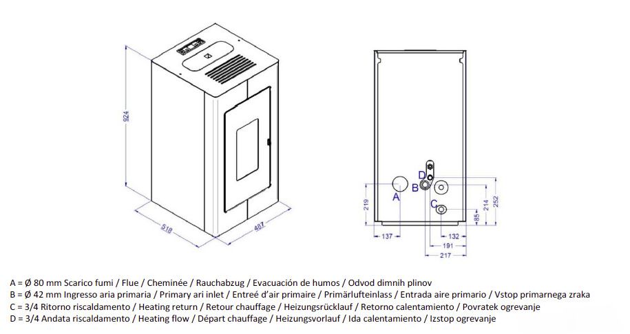 Piec z płaszczem wodnym na pellet Eva Calor Luisa 11kW czarny 20kg