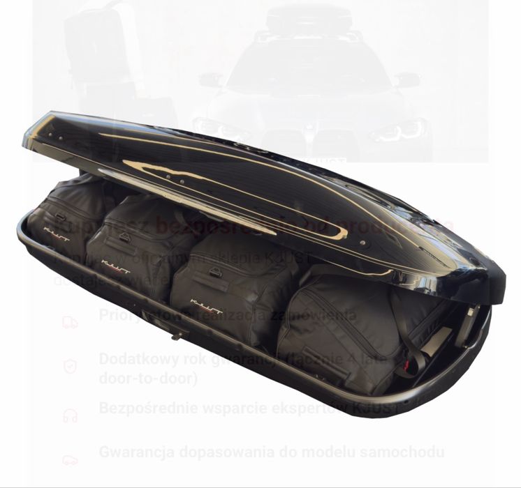 Bagaznik dachowy box 430L Mercedes i torby Kjust