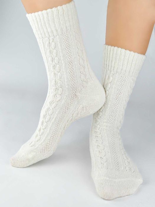 Skarpety damskie wełniane cienkie ciepłe ecru 36/41 warkocz.