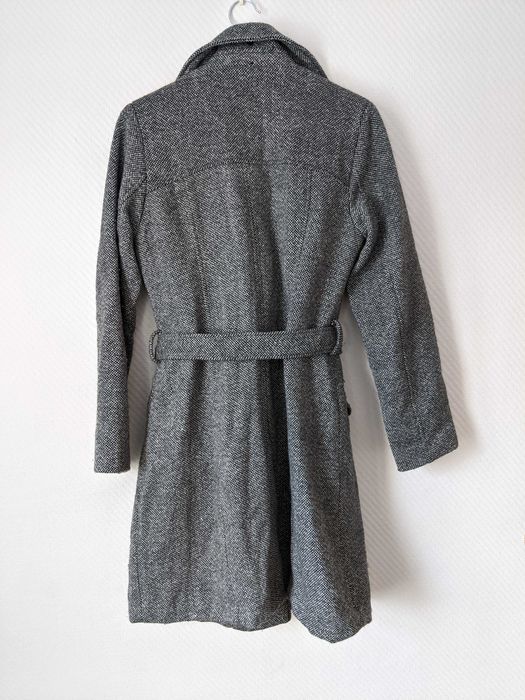 Plaszcz wełniany dwurzędowy Carry M biało-czarny ciepły ocieplany