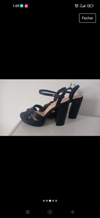 Sandálias salto alto pretas com brilho Calçado Guimarães