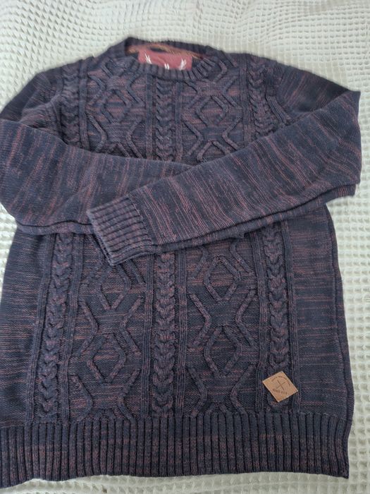 Sweter meski 100% bawełna Hause męski bordowo granatowy