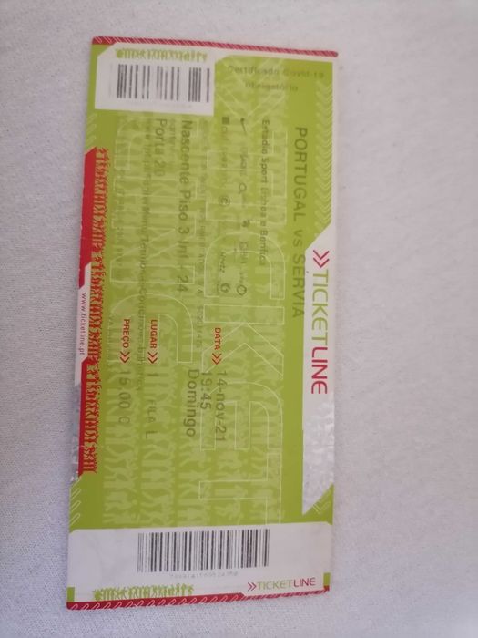 Bilhete PORTUGAL x Sérvia 1921 Estádio da Luz