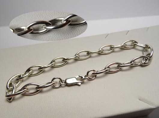 Srebrna bransoletka ankier owalne szpiczaste ogniwa 20 cm. 6 mm.