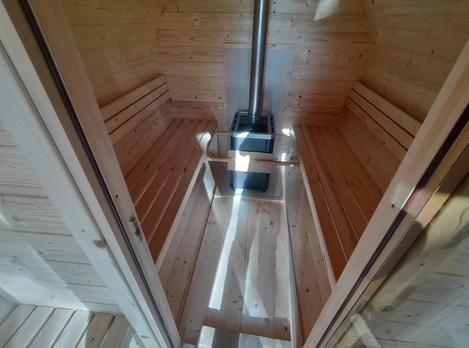 Sauna ogrodowa Beczka (Z przedsionkiem) 420 cm !! Piec na drewno !!