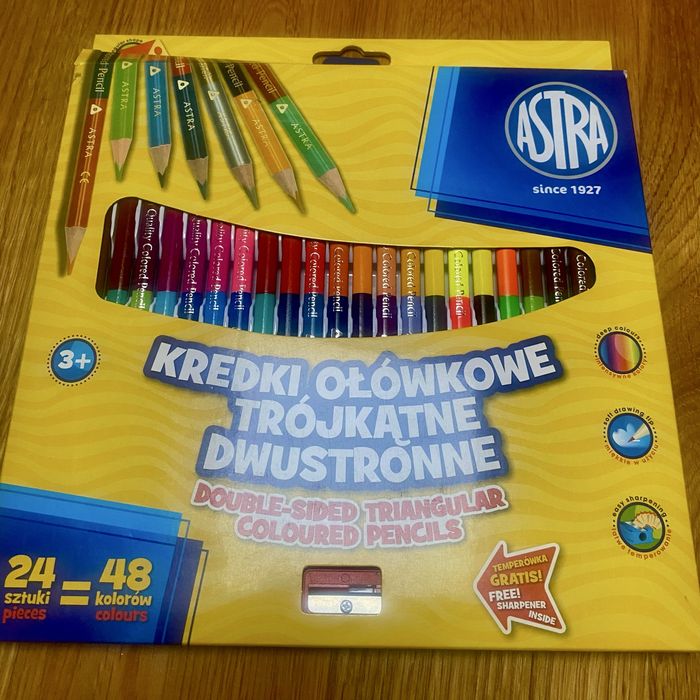 Kredki ołówkowe trójkątne dwustronne Astra 24 sztuk, 48 kolorów
