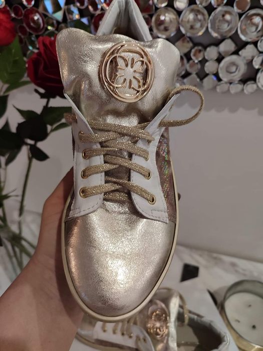 Piękne espadryle sportowe naturalna skóra złote srebrne 39