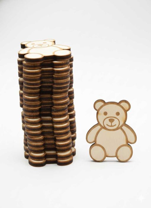Drewniane misie ze sklejki 3mm – grawerowane dekoracje | Zestaw 20 szt