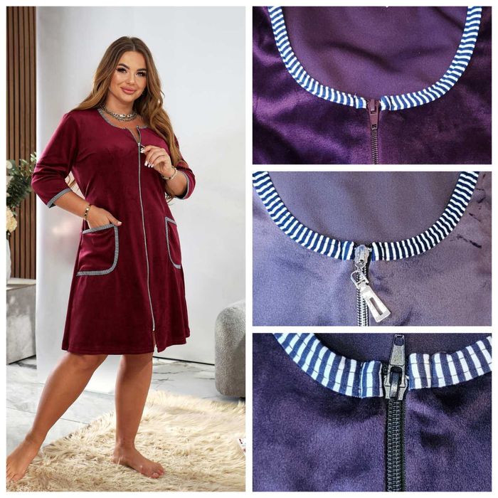 Женский велюровый молодежный халат / халатик женский на змейке 48р-58р