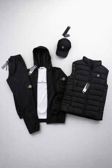Комплект чоловічий спортивний костюм + жилетка  stone island