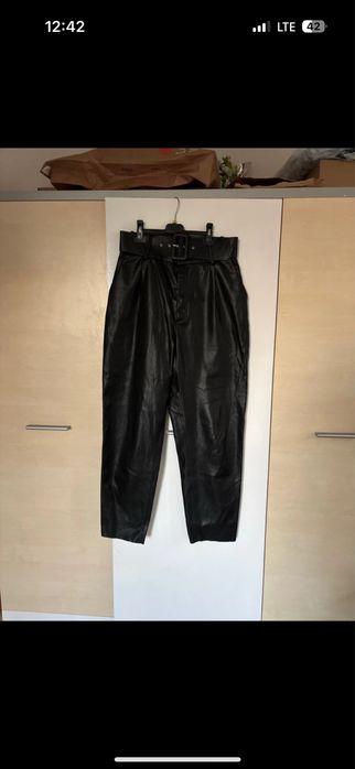 Skorzane spodnie ZARA wide leg szeroka nogawka