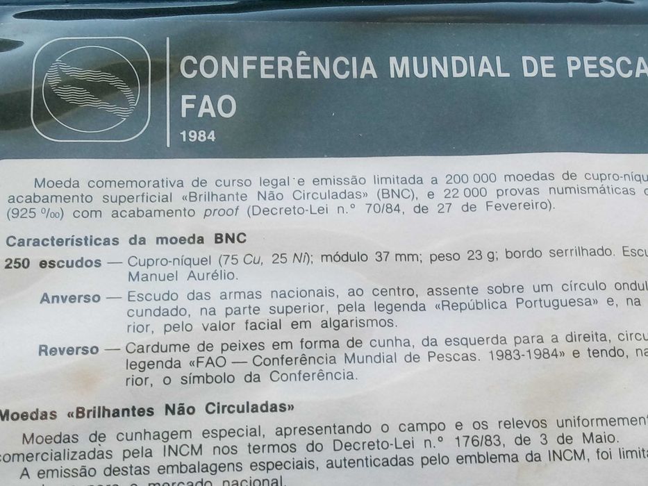moeda de 250$00 1984 FAO Pescas BNC em caRTEIRA