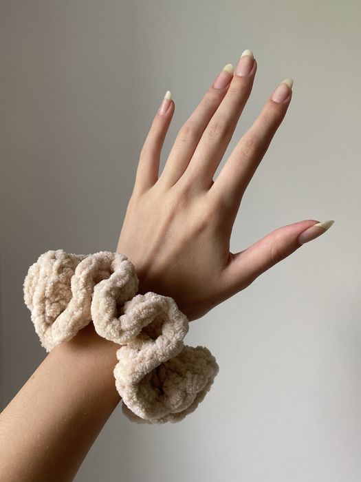 Плюшеві резинки вʼязані, широкі резинки для волосся,мʼякі резинки