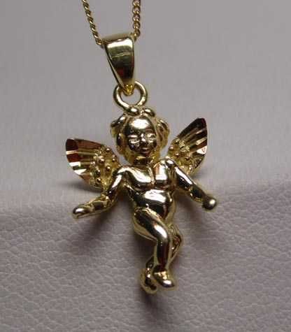 Zawieszka anioł aniołek srebro złocone.