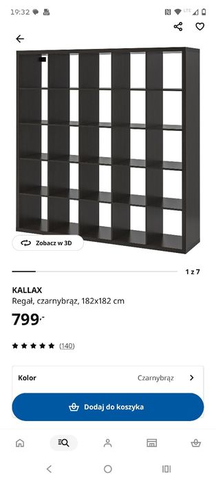 Ikea Kallax, ciemny brąz 182x182