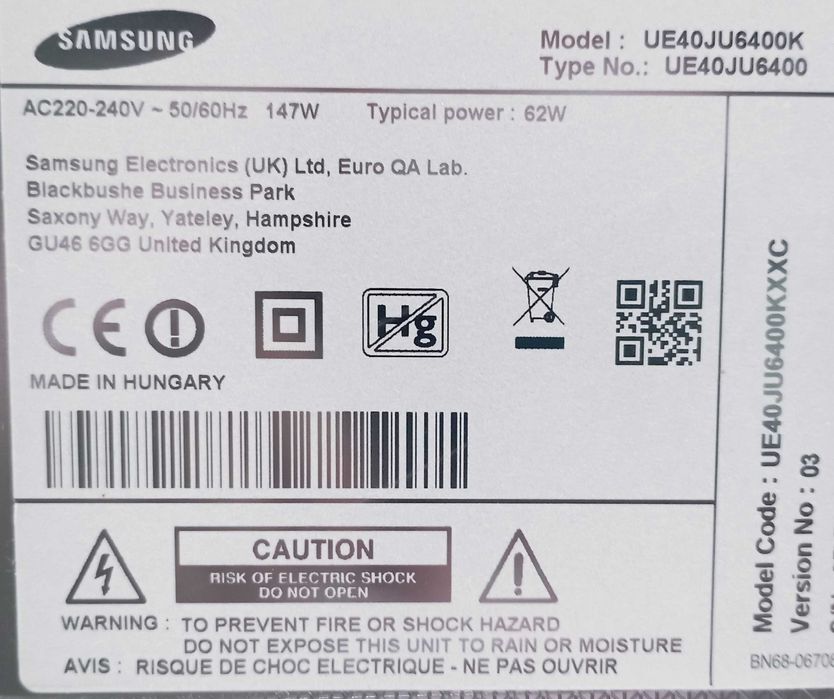 Peças para TV Samsung UE40JU6400