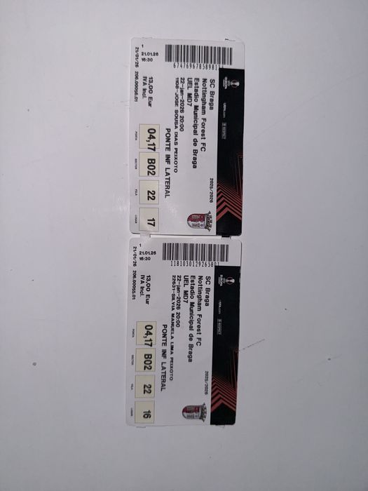 Bilhetes de Futebol de jogo