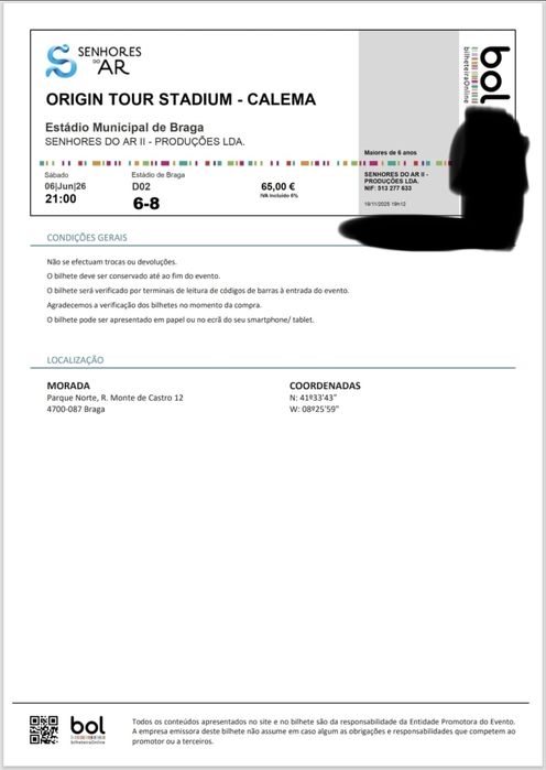 Bilhetes fisicos Calema, em Braga