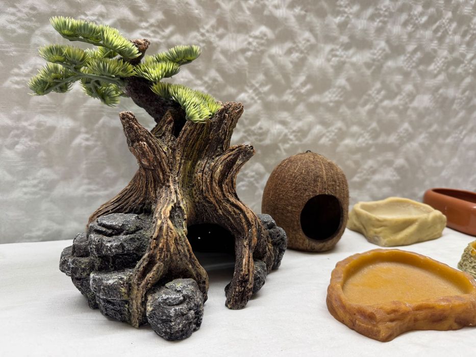 Terrarium szklane 60x30x30 oświetlenie UVB Miski Dekoracje Akcesoria + GRATIS