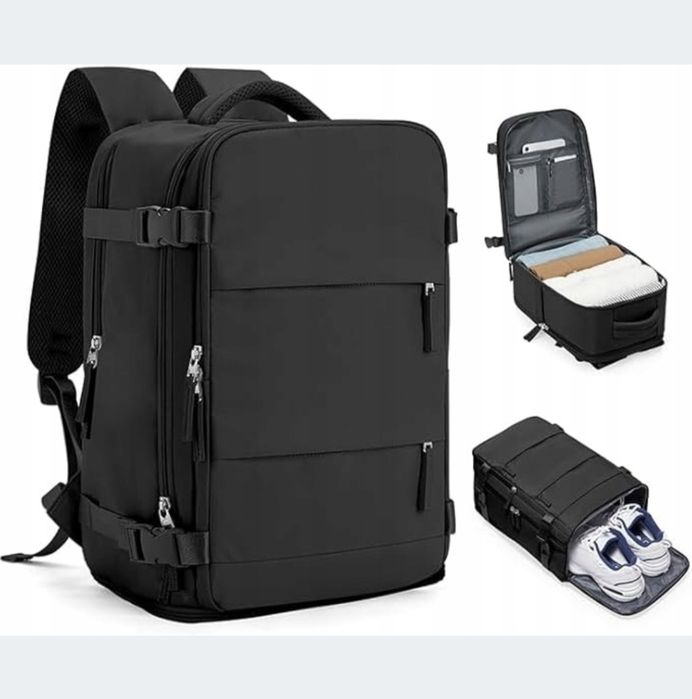 Plecak Podróżny 40L Bagaż Podręczny do Samolotu Na Laptop 15,6" Wodoodporny port USB Czarny