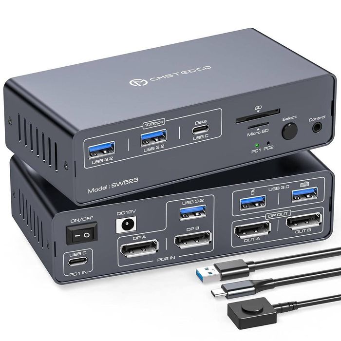 Док-станція Cmstedcd USB-C KVM перемикач на 2 монітори для роботи