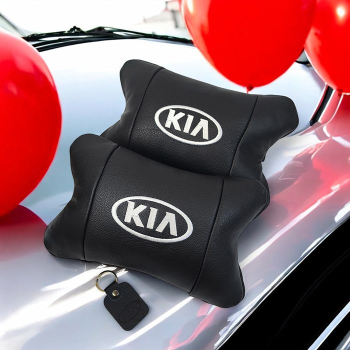 Автодушки 2 шт на підголовник Kia / Кіа, натуральна шкіра, чорні