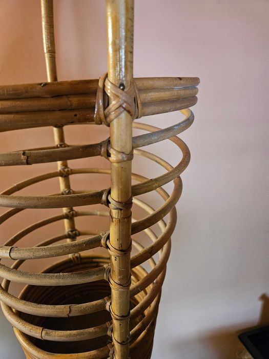 Stojak na parasole Bauhaus styl 1970 elipsa rattan bambus