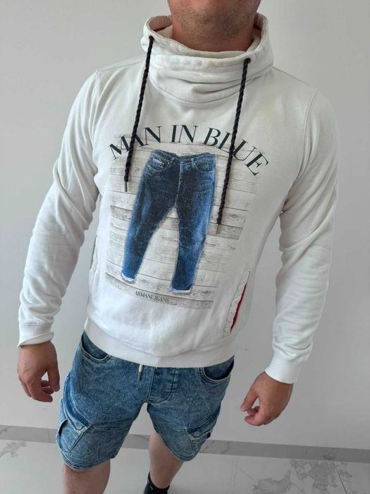 Armani jeans biała L bluza męska z kapturem bawełniana