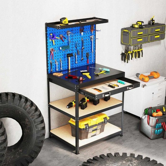 Stół warsztatowy Stół roboczy z tablicą i półkami