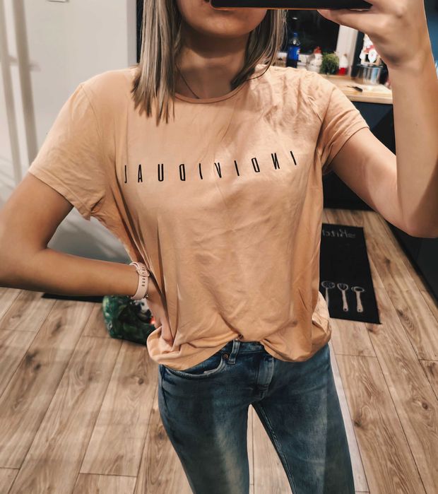 T-shirt koszulka morelowa Primark S Individual basic oldschool bluzka