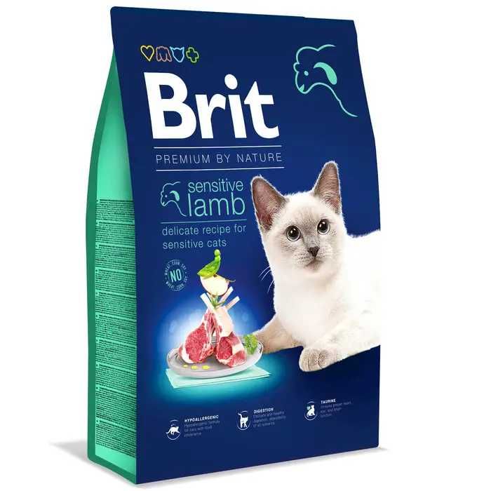 Корм Brit Premium by Nature Cat Sensitive 8 кг ягня д/к із чутл. трав